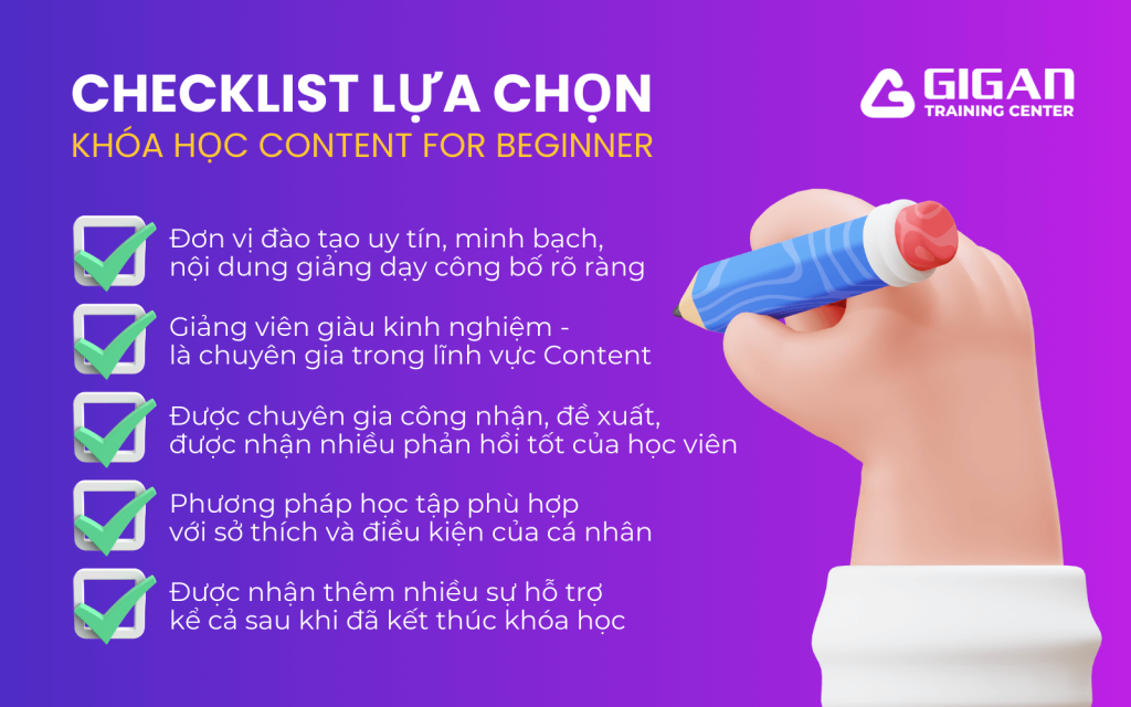 Khoá học Content For Beginner tại GTC thoả mãn tất cả các tiêu chí trên
